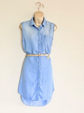 Rails Elizabeth Sleeveless Chambray Tencel Lyocell Button-Down Shirt Dress Sz S